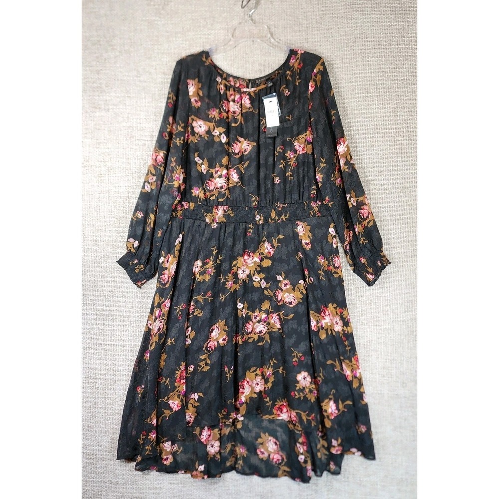 Lane Bryant Black Floral Dress Womens 22P Sheer Sleeves Hi-Low Hem Dressy‎ NWI